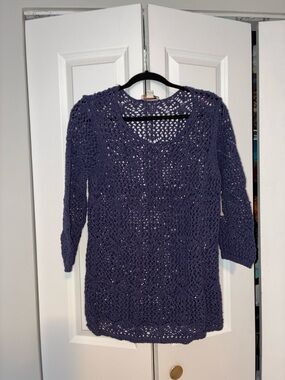 NWT•Coldwater Creek•Navy Crochet Knit•Tunic Sweater•Sz M/L